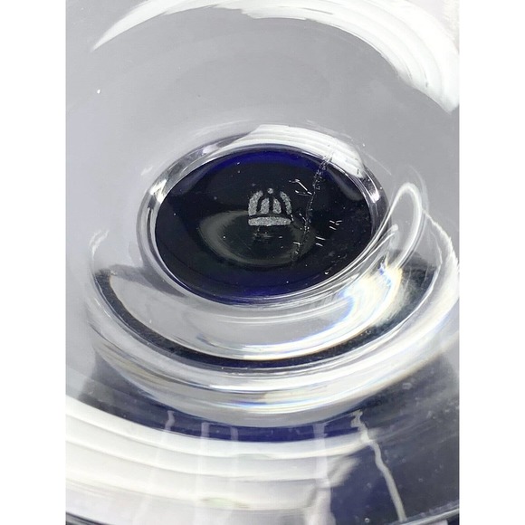 Cobalt Blue Optic Footed Trumpet Glass Vase, 11” Vintage 1970’s Contemporary - Picture 7 of 7